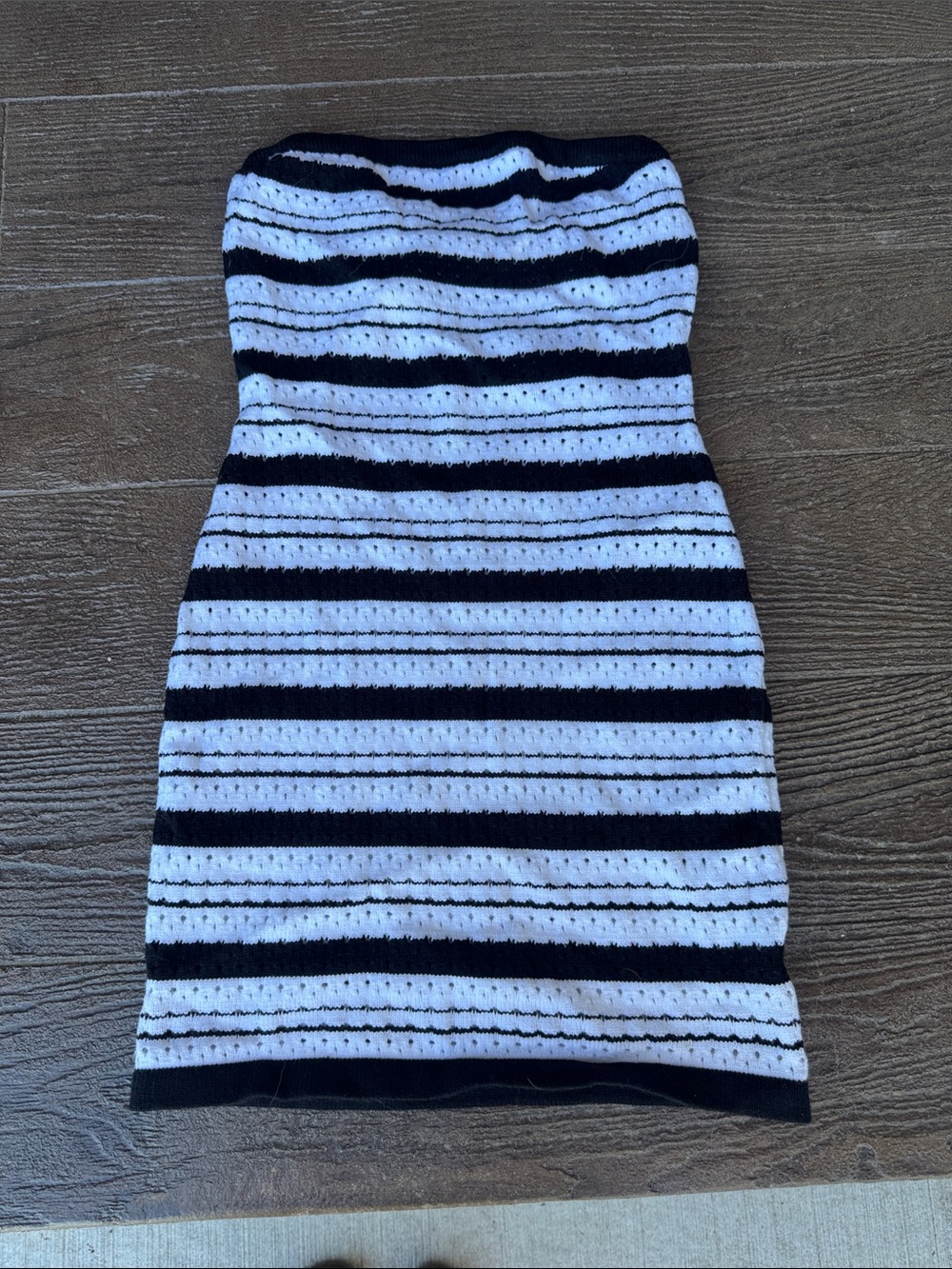 Strapless Black and White Striped Knit Cover up